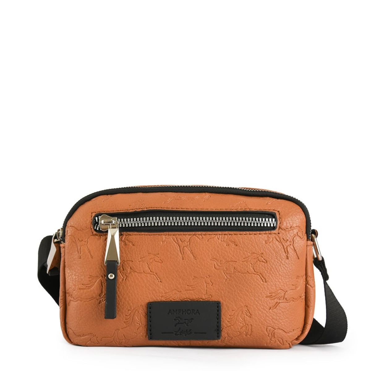 AMPHORA - Cartera Bandolera horses pequeña café