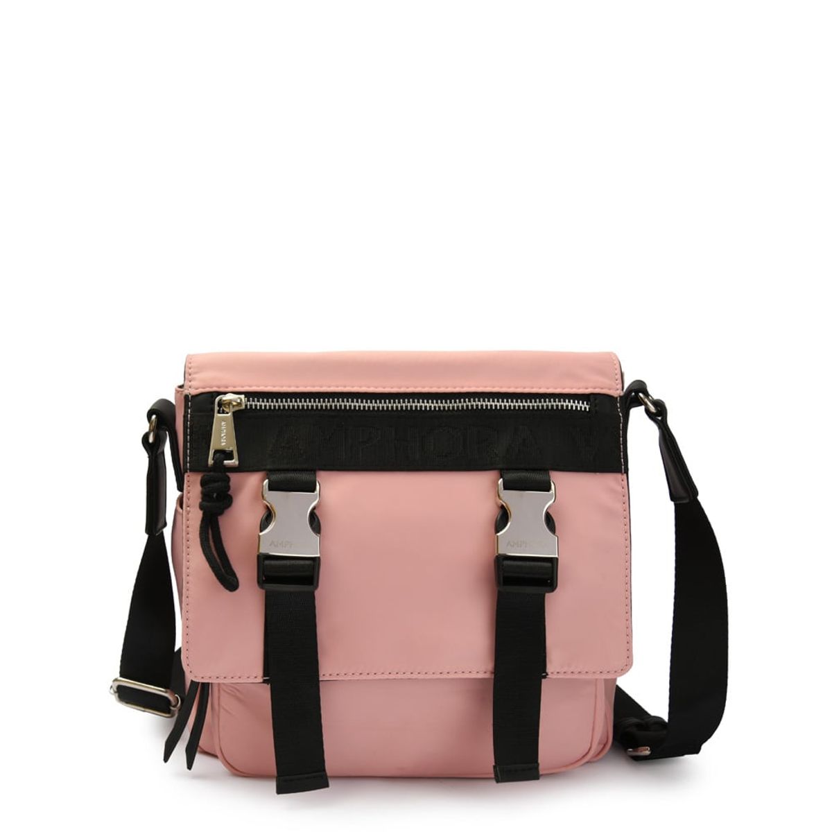 AMPHORA - Cartera bandolera con tapa mayna mediana rosado claro