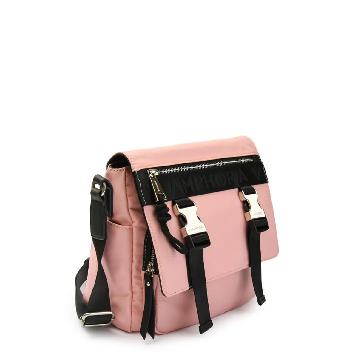 AMPHORA - Cartera bandolera con tapa mayna mediana rosado claro