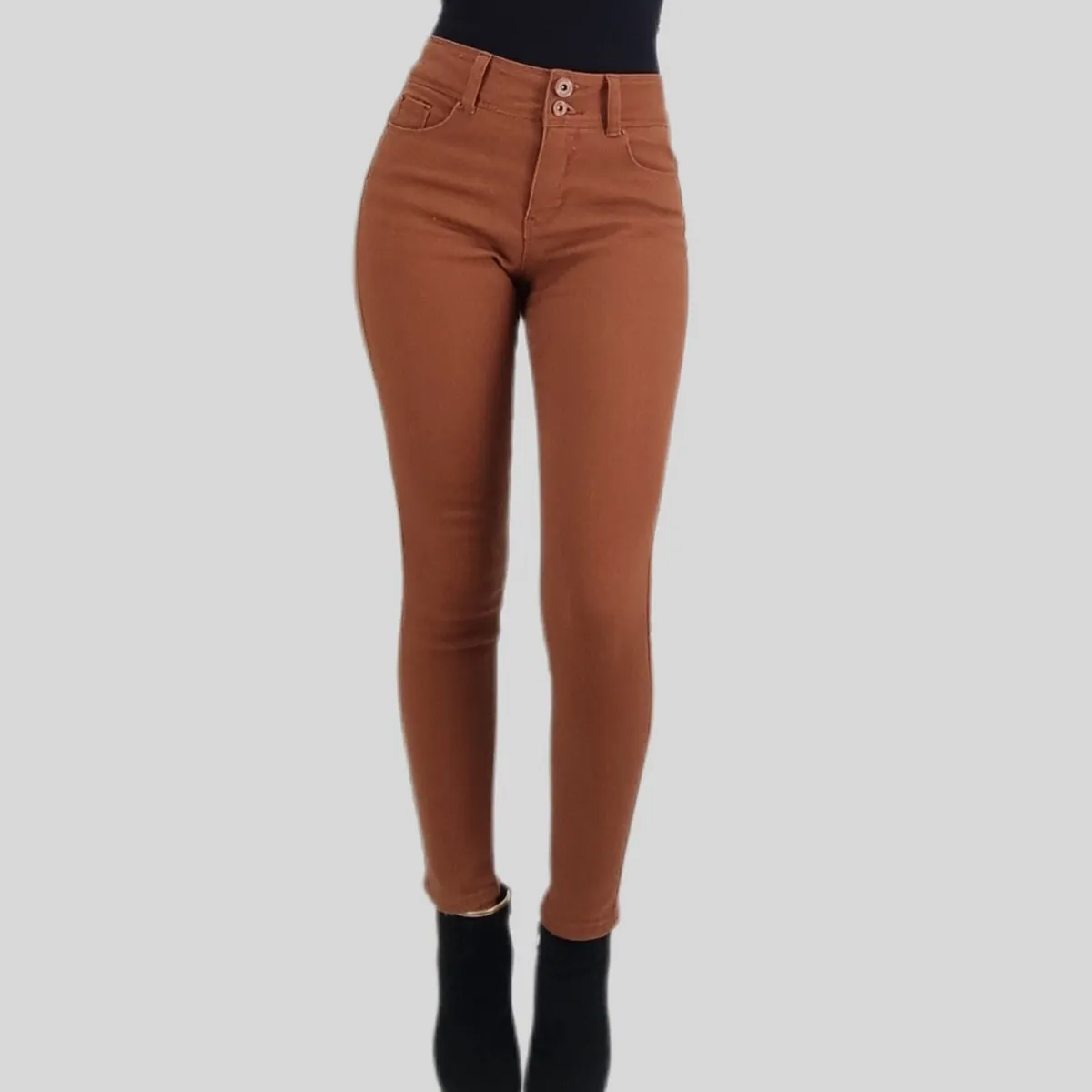 TENTATION - Jeans Skinny Tiro Alto Marron