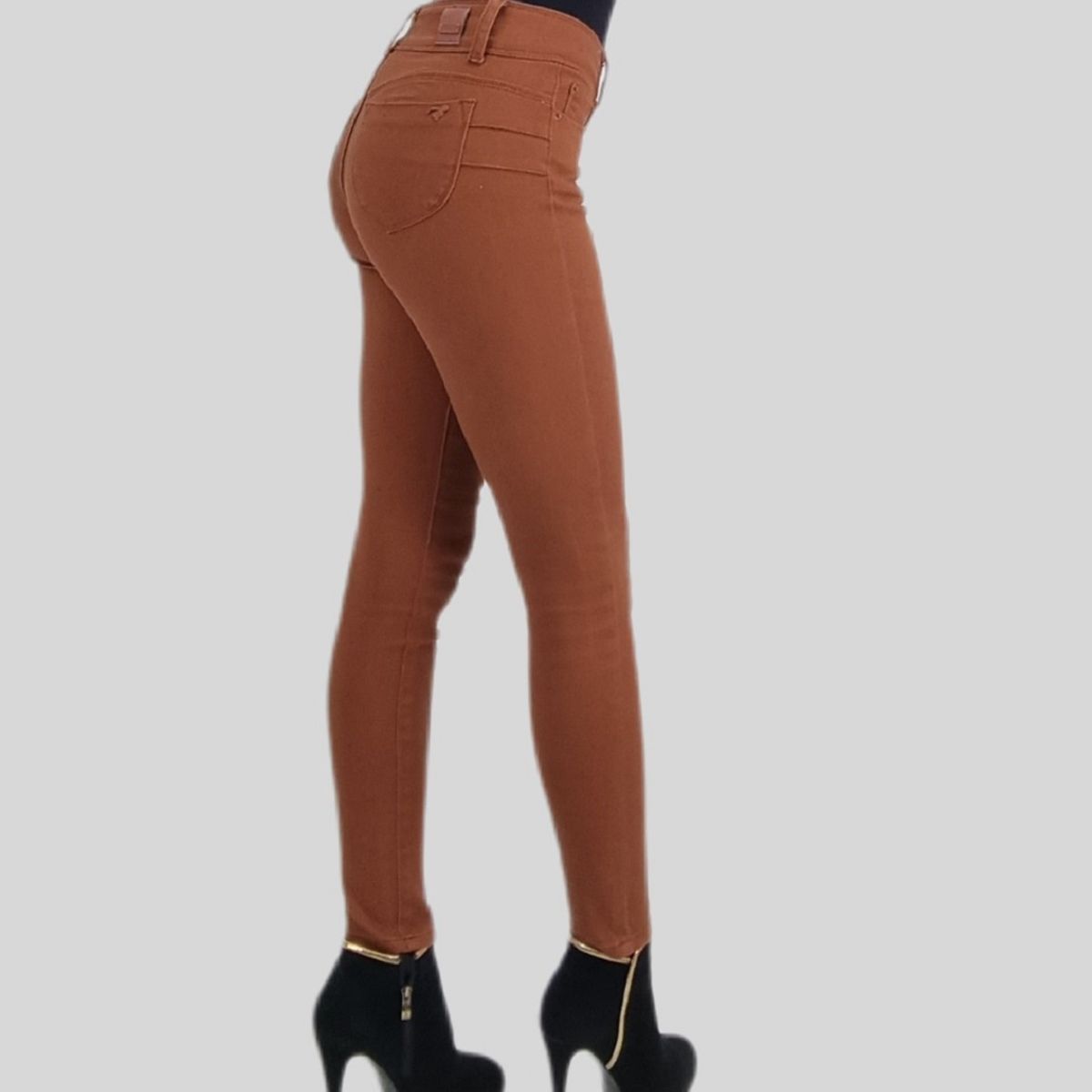 TENTATION - Jeans Skinny Tiro Alto Marron