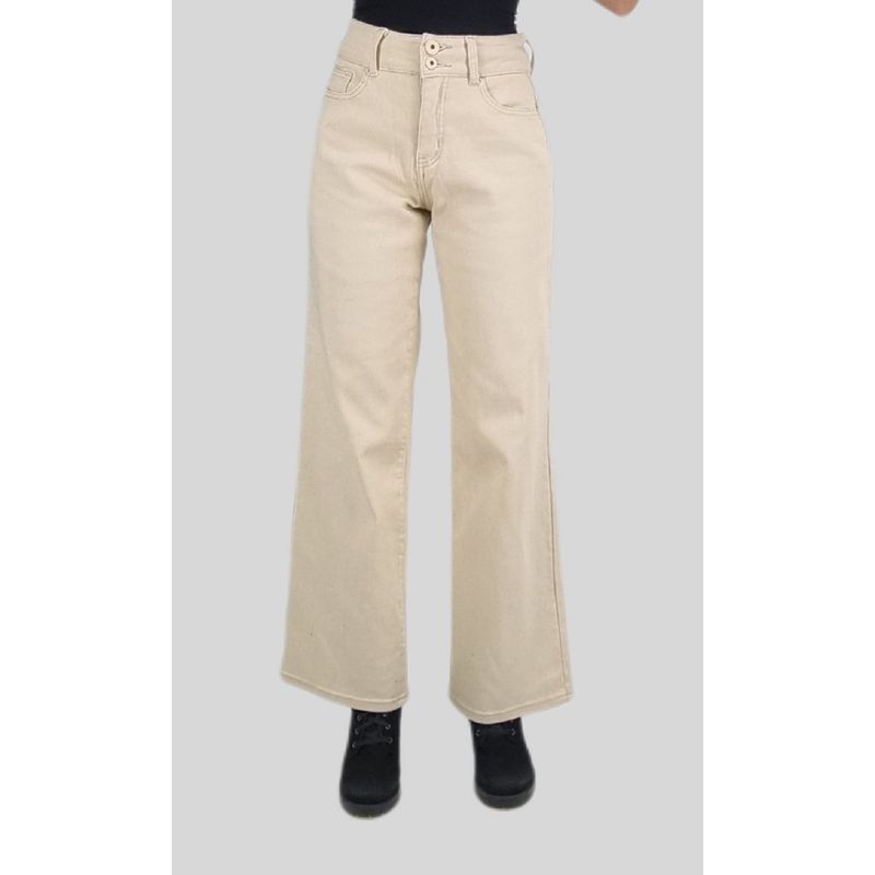 TENTATION - Jeans Wide Leg Bolsillo Clasico Beige
