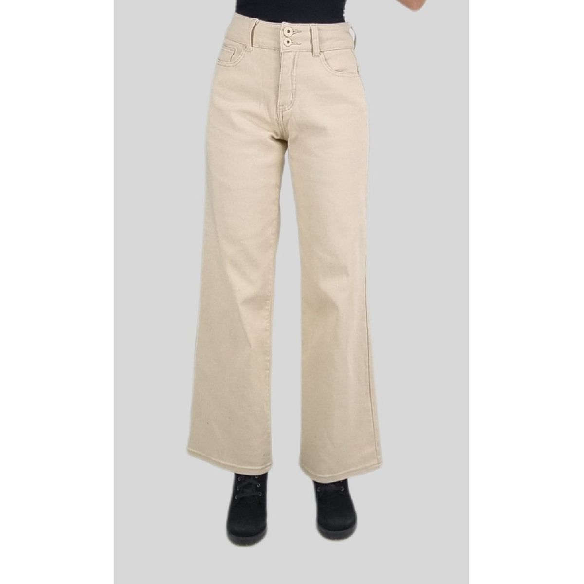 TENTATION - Jeans Wide Leg Bolsillo Clasico Beige