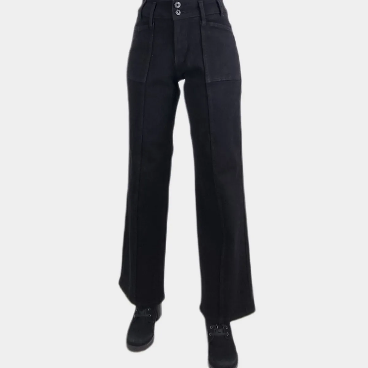 TENTATION - Jeans Wide Leg Bolsillo Cargo Negro