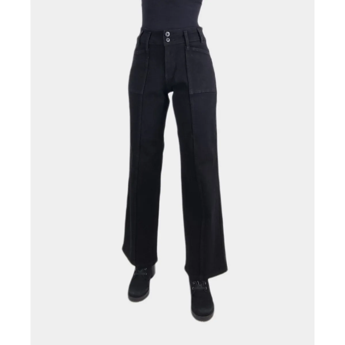 TENTATION - Jeans Wide Leg Bolsillo Cargo Negro