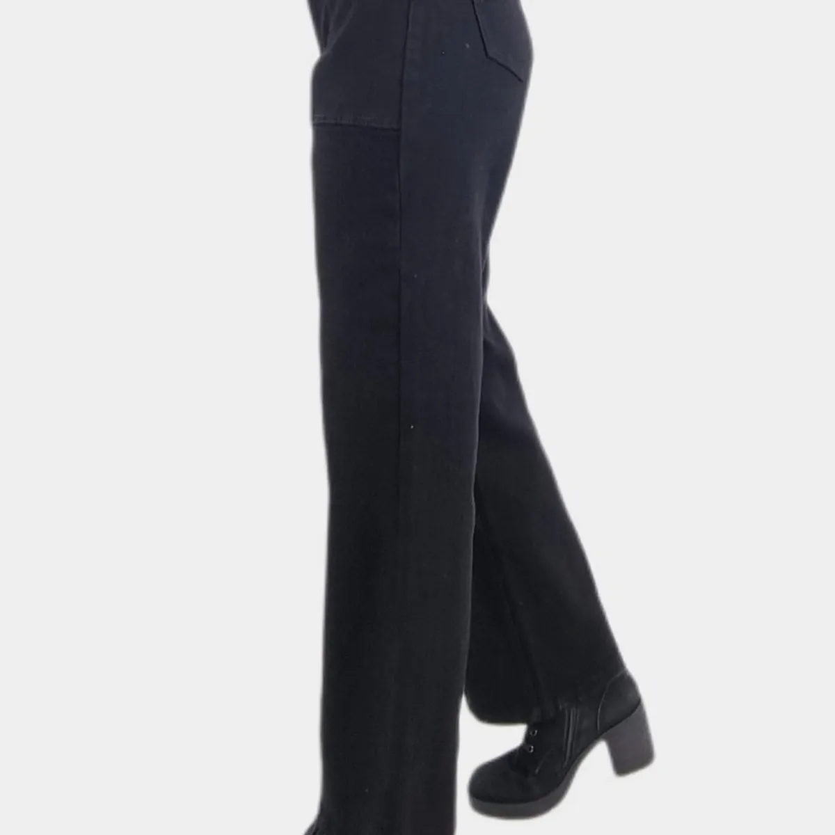 TENTATION - Jeans Wide Leg Bolsillo Cargo Negro