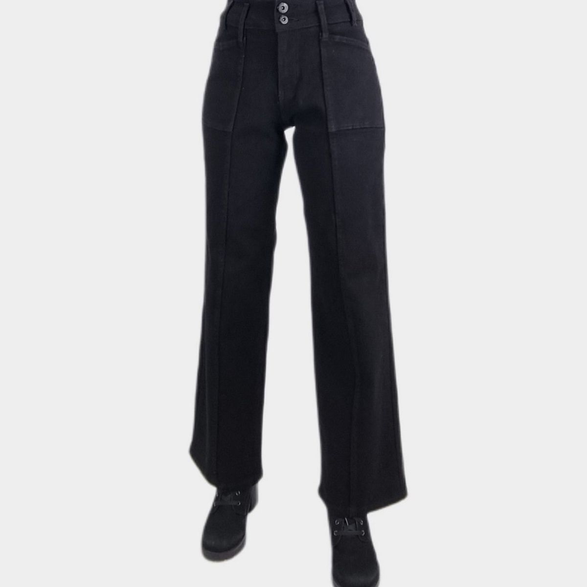 TENTATION - Jeans Wide Leg Bolsillo Cargo Negro
