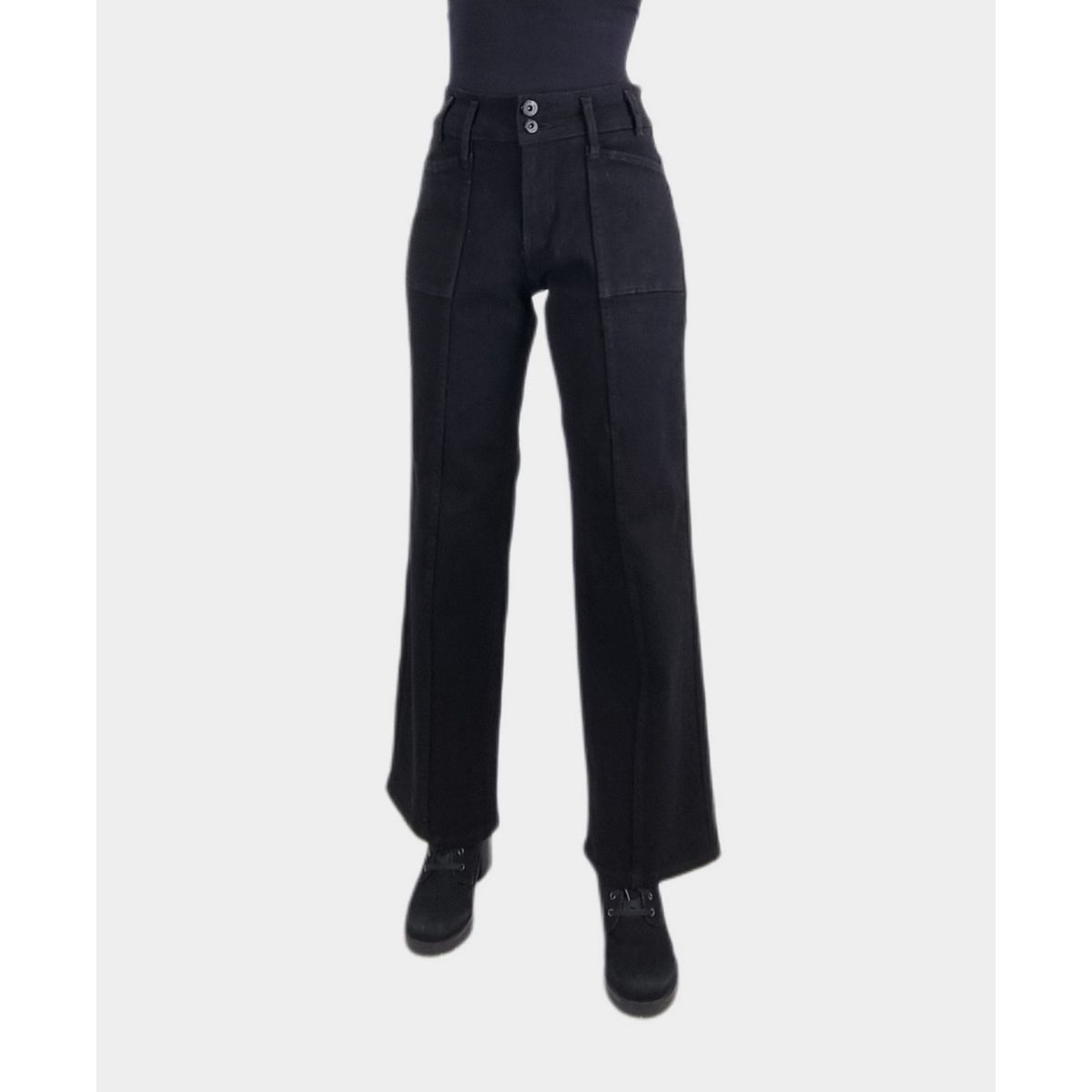 TENTATION - Jeans Wide Leg Bolsillo Cargo Negro