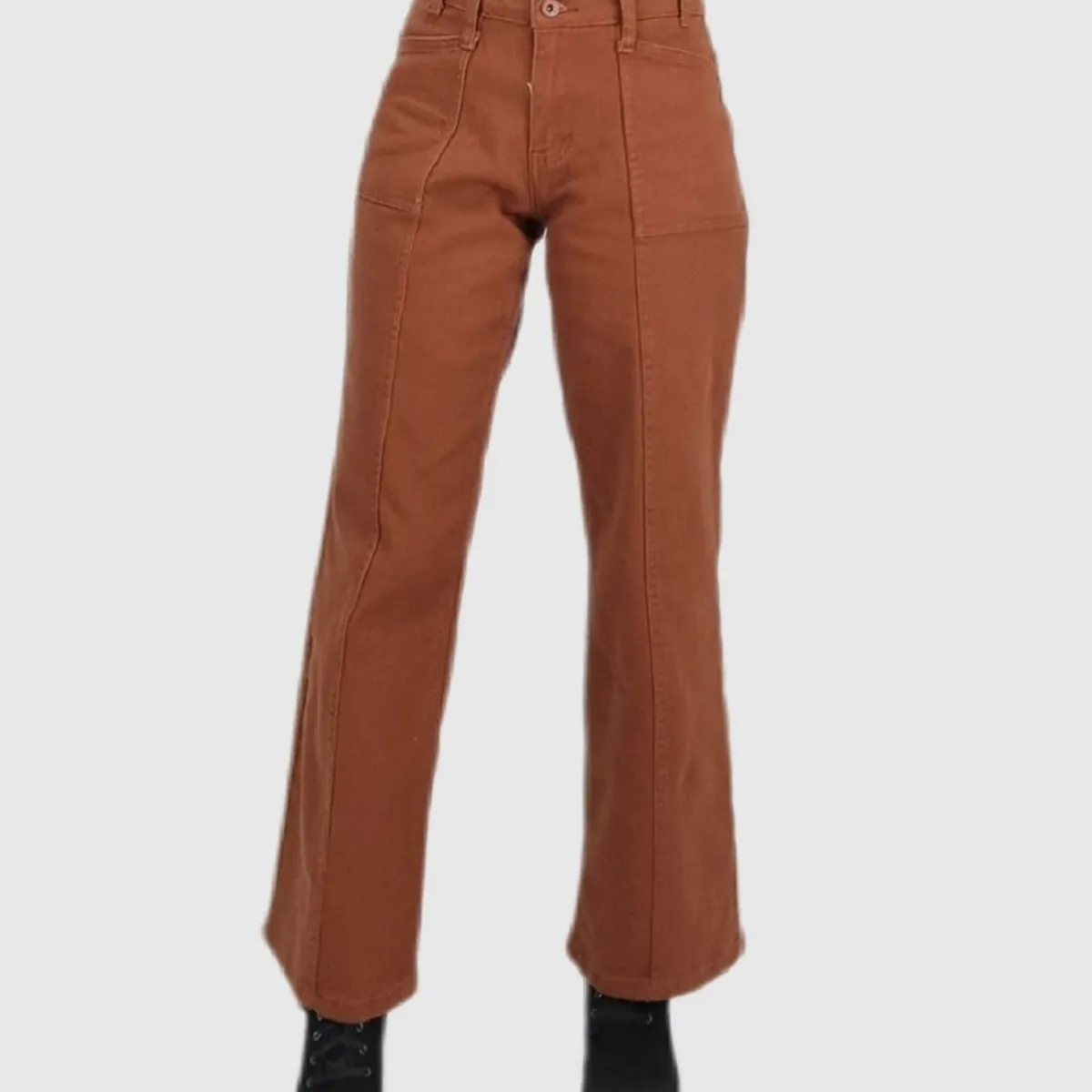 TENTATION - Jeans Wide Leg Bolsillo Cargo Marron