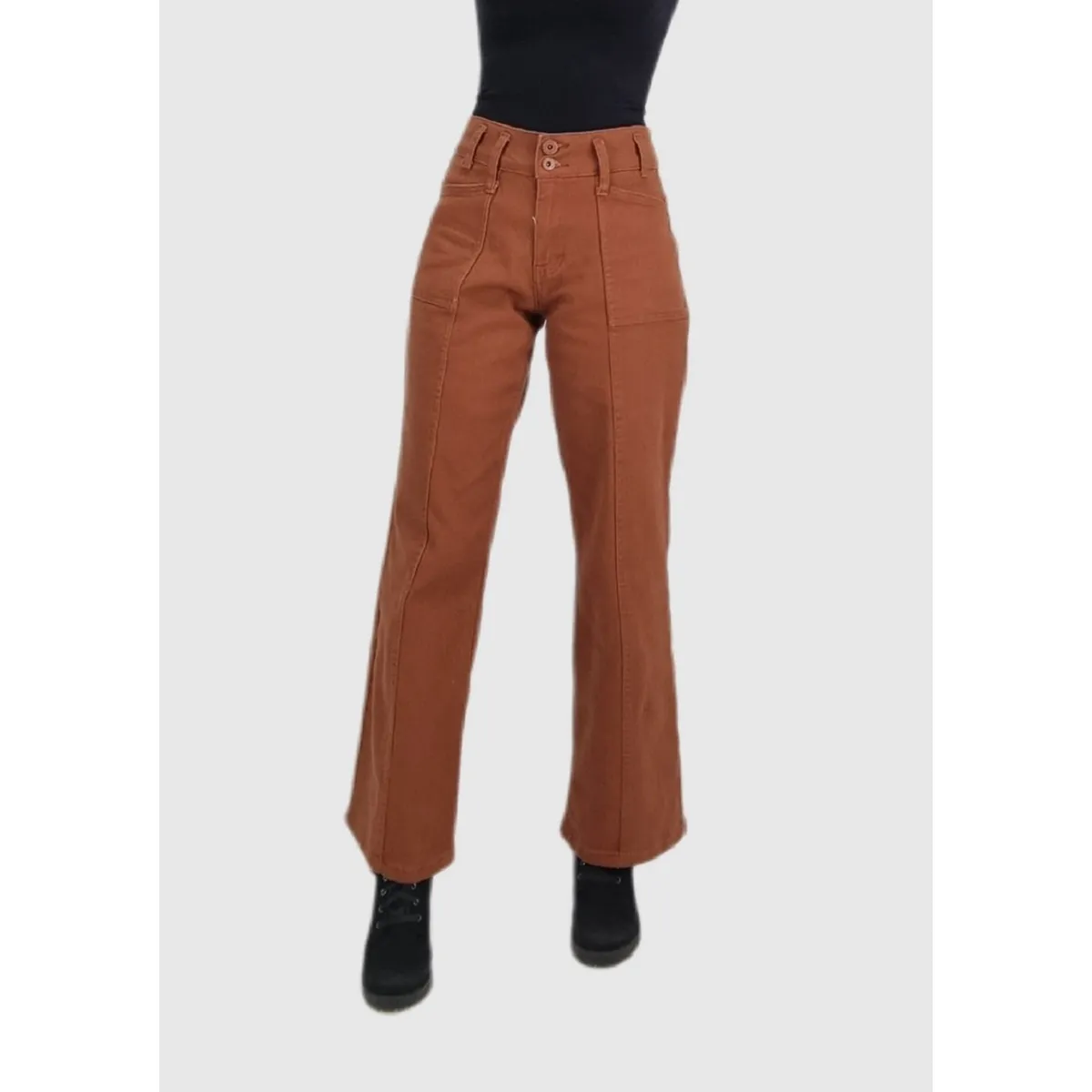 TENTATION - Jeans Wide Leg Bolsillo Cargo Marron
