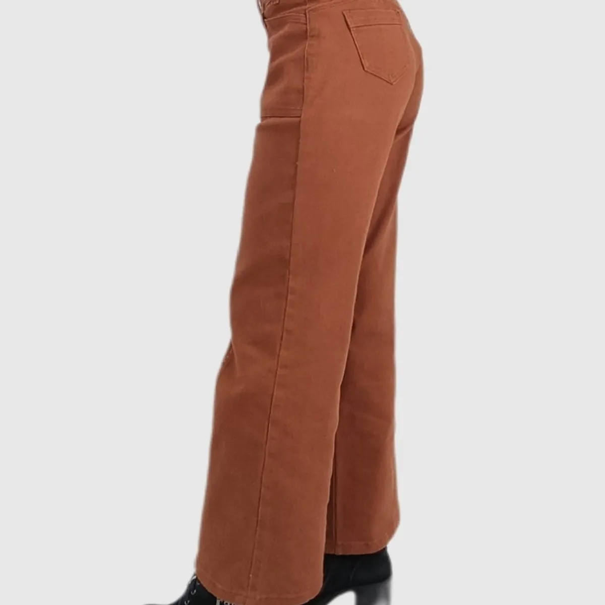 TENTATION - Jeans Wide Leg Bolsillo Cargo Marron