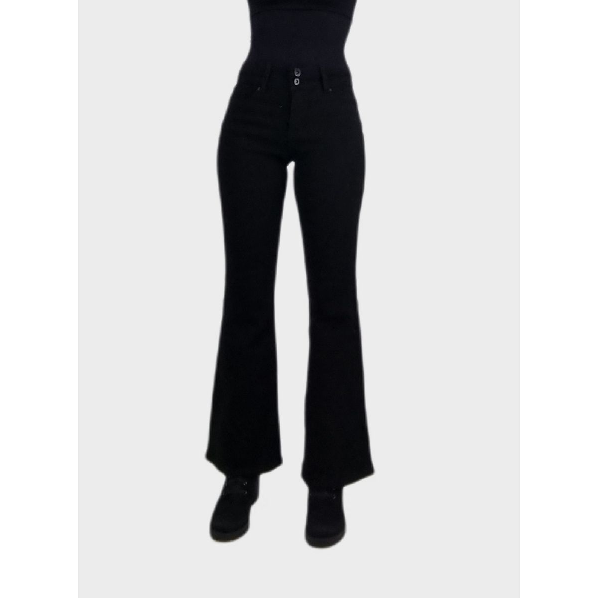 TENTATION - Jeans Flare Bottom Tiro Alto Black