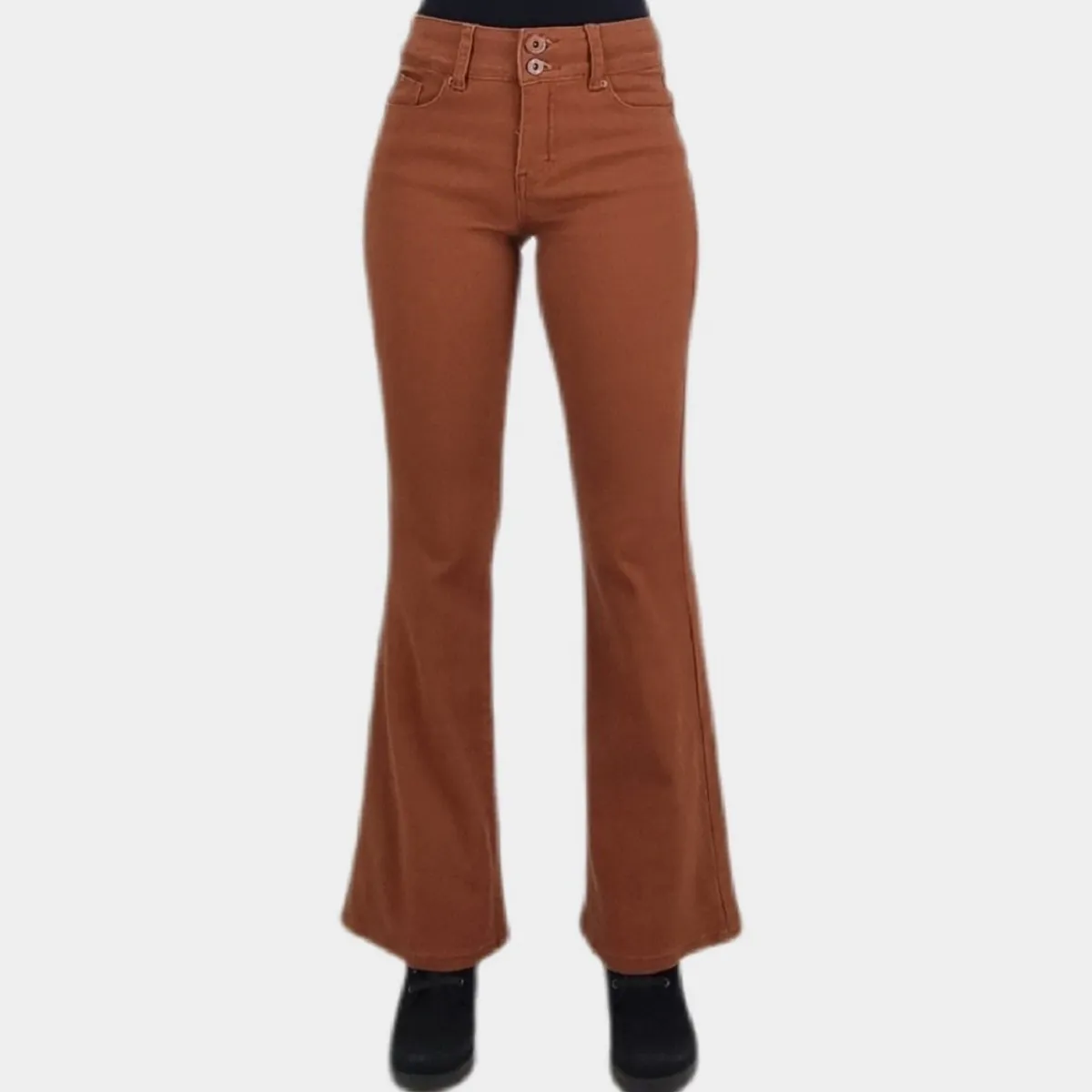 TENTATION - Jeans Flare Bottom Tiro Alto Marron