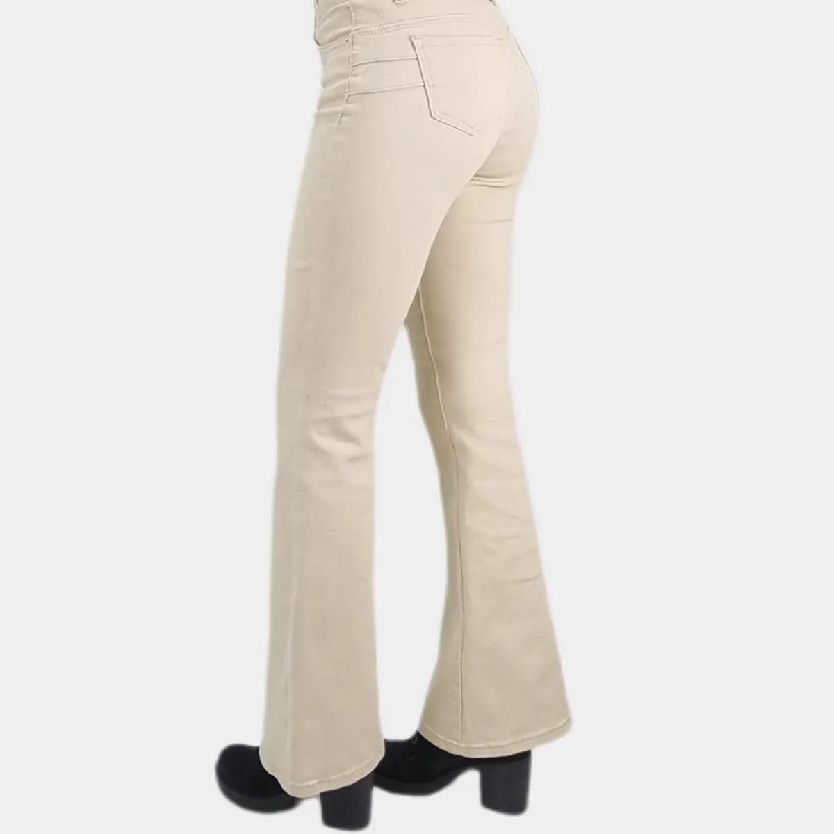 TENTATION - Jeans Flare Bottom Tiro Alto Beige