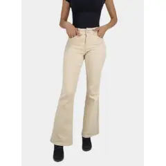 TENTATION - Jeans Flare Bottom Tiro Alto Beige