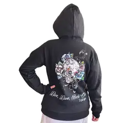 LIVE LOVE ROCK ON - Poleron Juvenil Niña Calavera Rosas