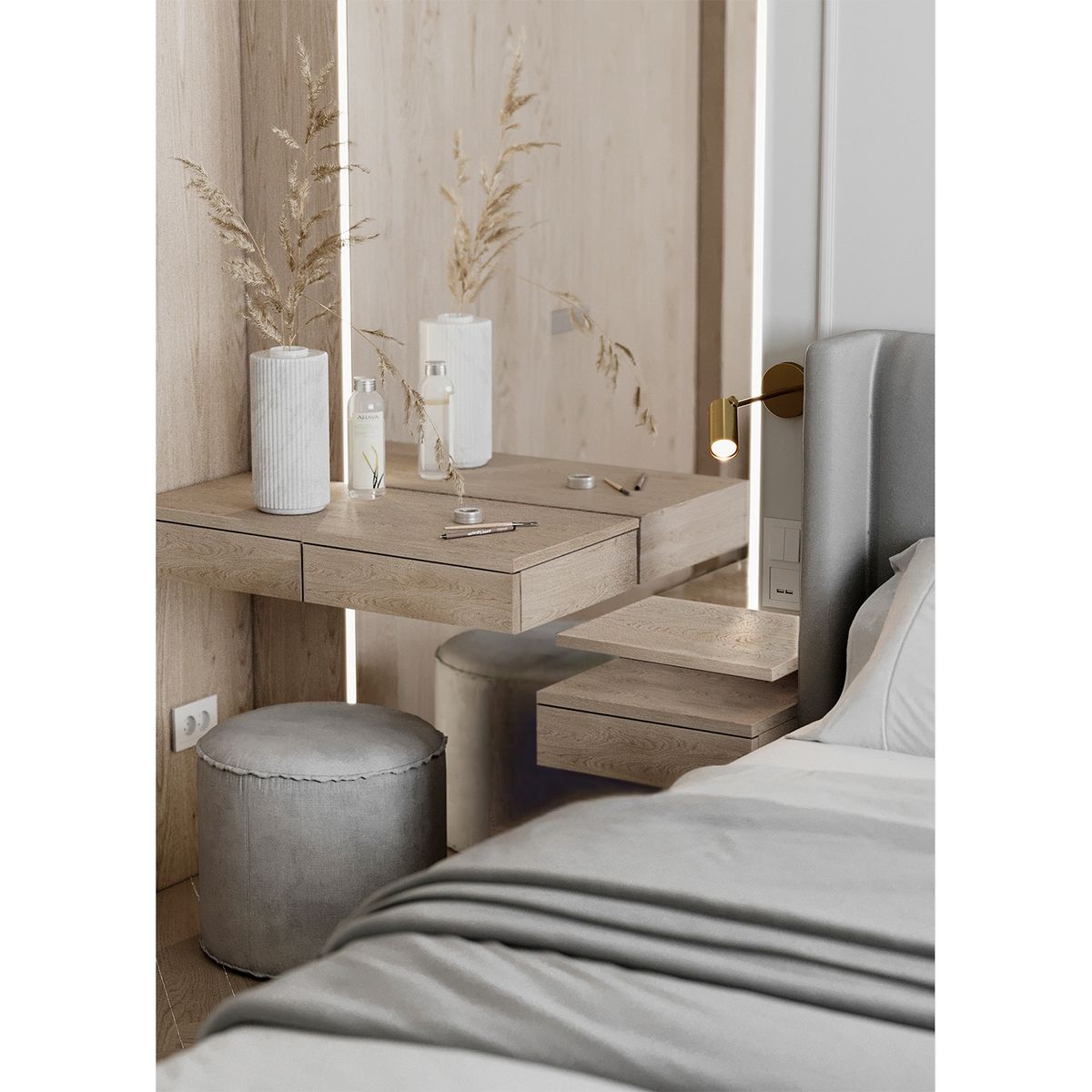 ARQ HOME - Set de dormitorio Velador y Tocador Flotante