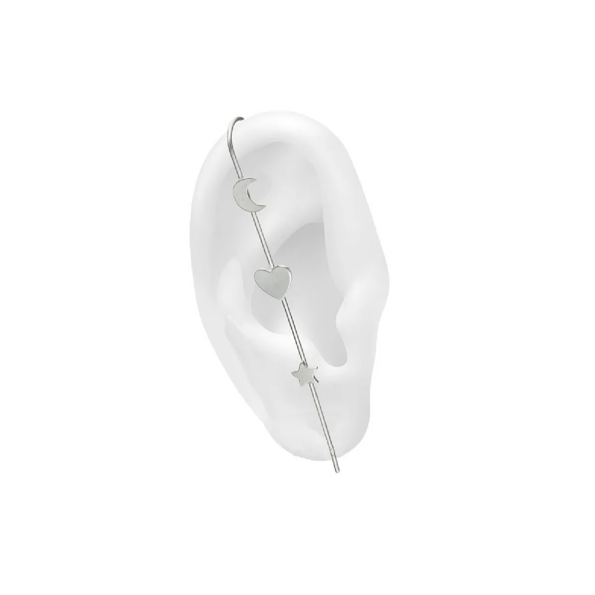 SILVER HEART - Aro Bidu Media Luna, Corazón y Estrella en Plata Fina 925 SILVER HEART