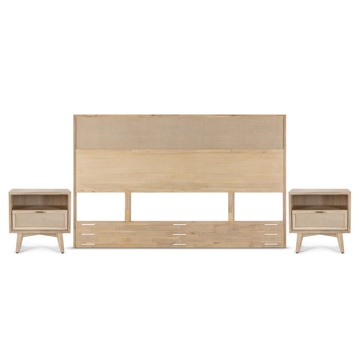 ROSEN - Set Respaldo King + Veladores Halsey Rosen Madera-Rattán