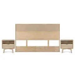 ROSEN - Set Respaldo King + Veladores Halsey Madera-Rattán