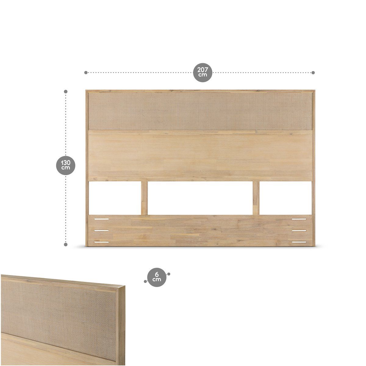 ROSEN - Set Respaldo King + Veladores Halsey Rosen Madera-Rattán