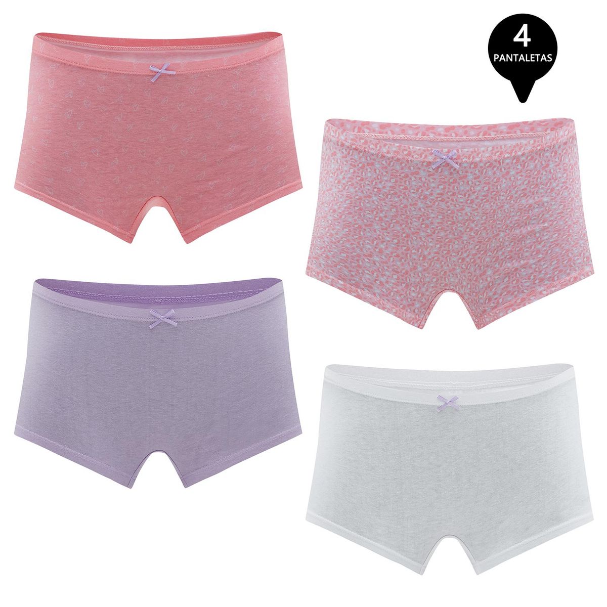 GIOVACCHINO - Calzon Boxer Pantaletta Algodón Niña Pack 4