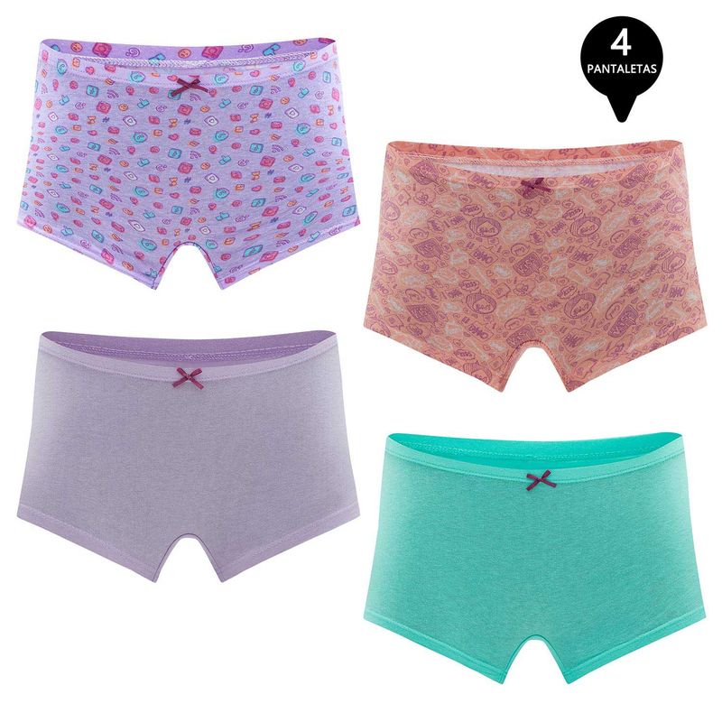 GIOVACCHINO - Calzon Boxer Pantaletta Algodón Niña Pack 4
