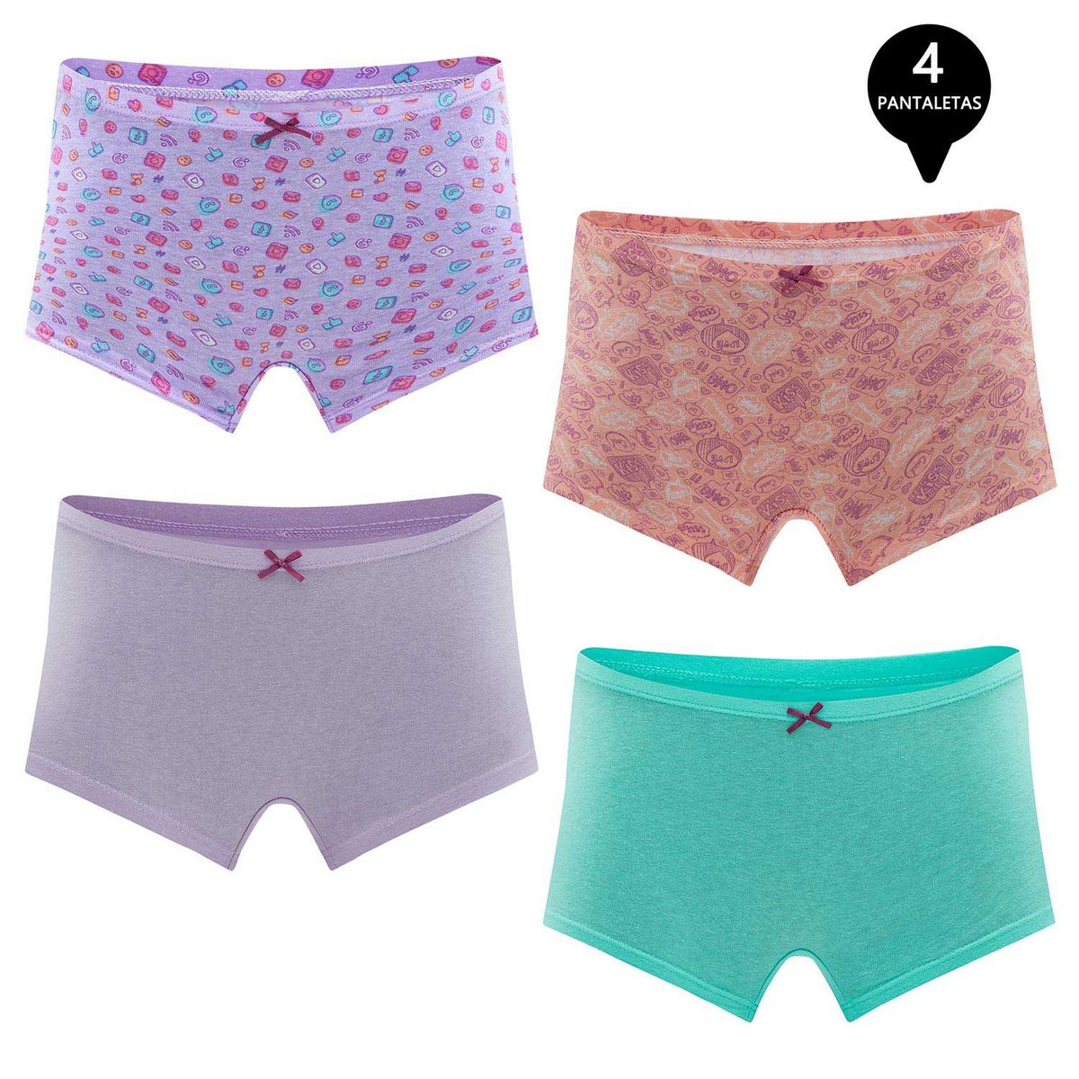 GIOVACCHINO - Calzon Boxer Pantaletta Algodón Niña Pack 4