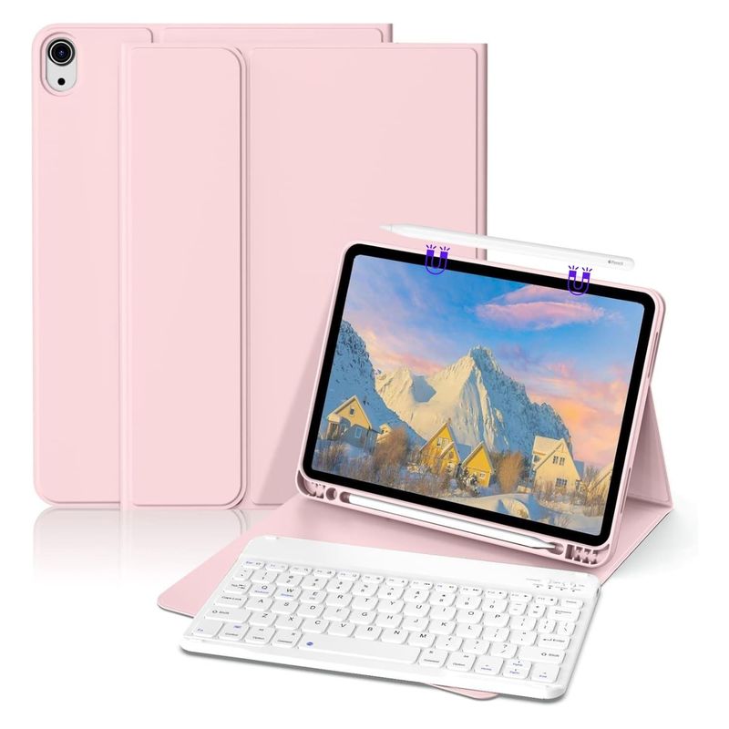 GENERICO - Funda Teclado Para iPad Air 10.9 4 y 5 Ranura Lápiz Carga - Rosa