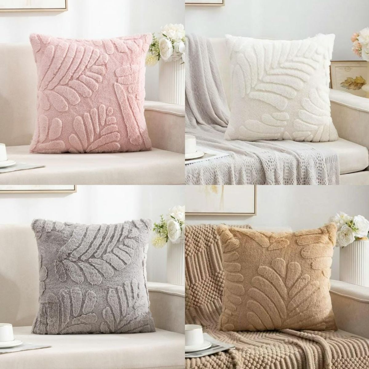 GENERICO - Fundas de cojín Hojas terciopelo pack 4 surtido