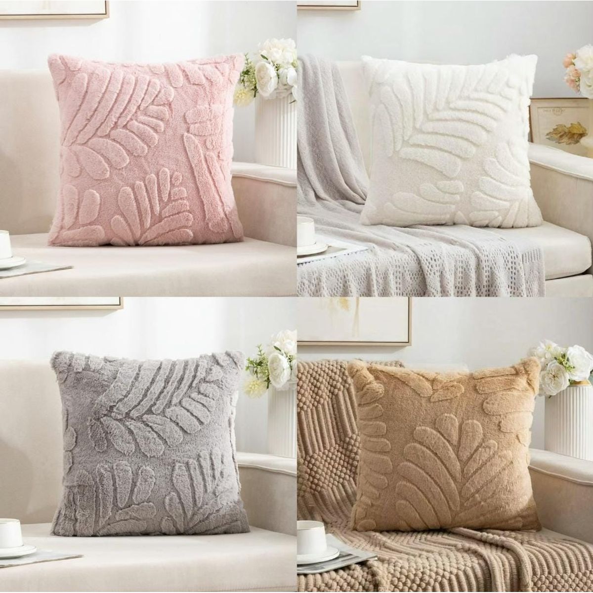 GENERICO - Fundas de cojín Hojas terciopelo pack 4 surtido