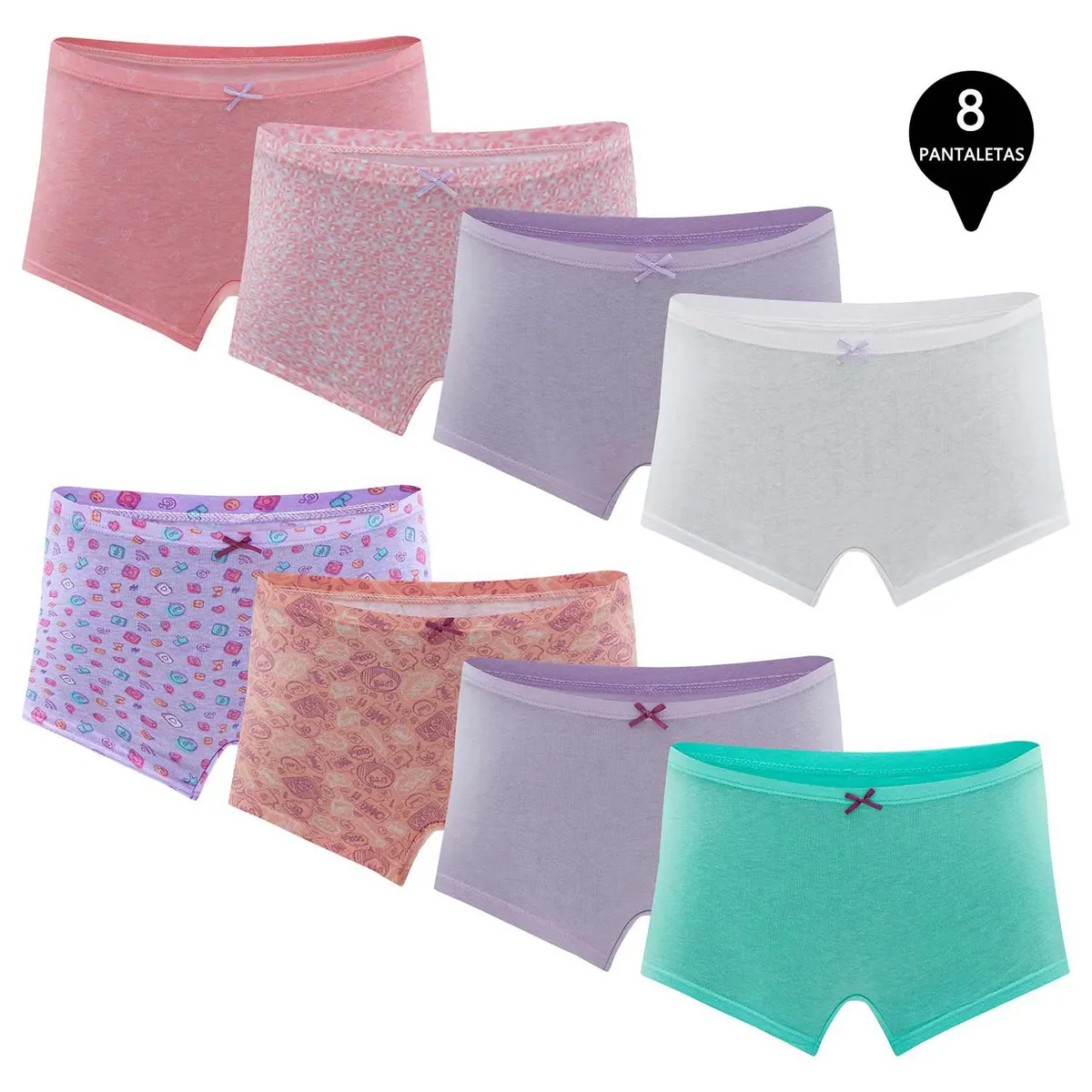 GIOVACCHINO - Pack de 8 Calzon Boxer Pantaleta Algodón Niña.