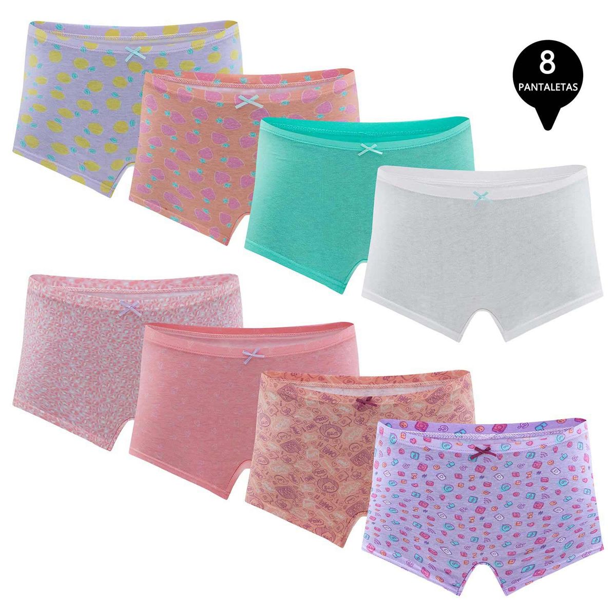 GIOVACCHINO - Pack de 8 Calzon Boxer Pantaleta Algodón Niña.