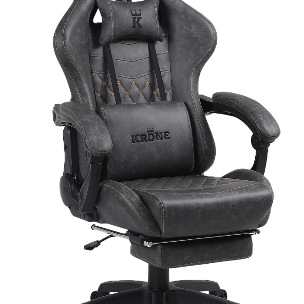 KRONE GAMING - Silla Gamer Escritorio Oficina Krone XL Masajeador y Apoyapiés - Gris