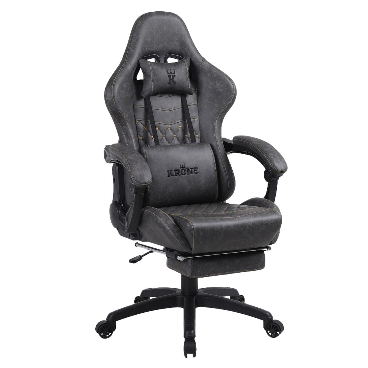 KRONE GAMING - Silla Gamer Escritorio Oficina Krone XL Masajeador y Apoyapiés - Gris