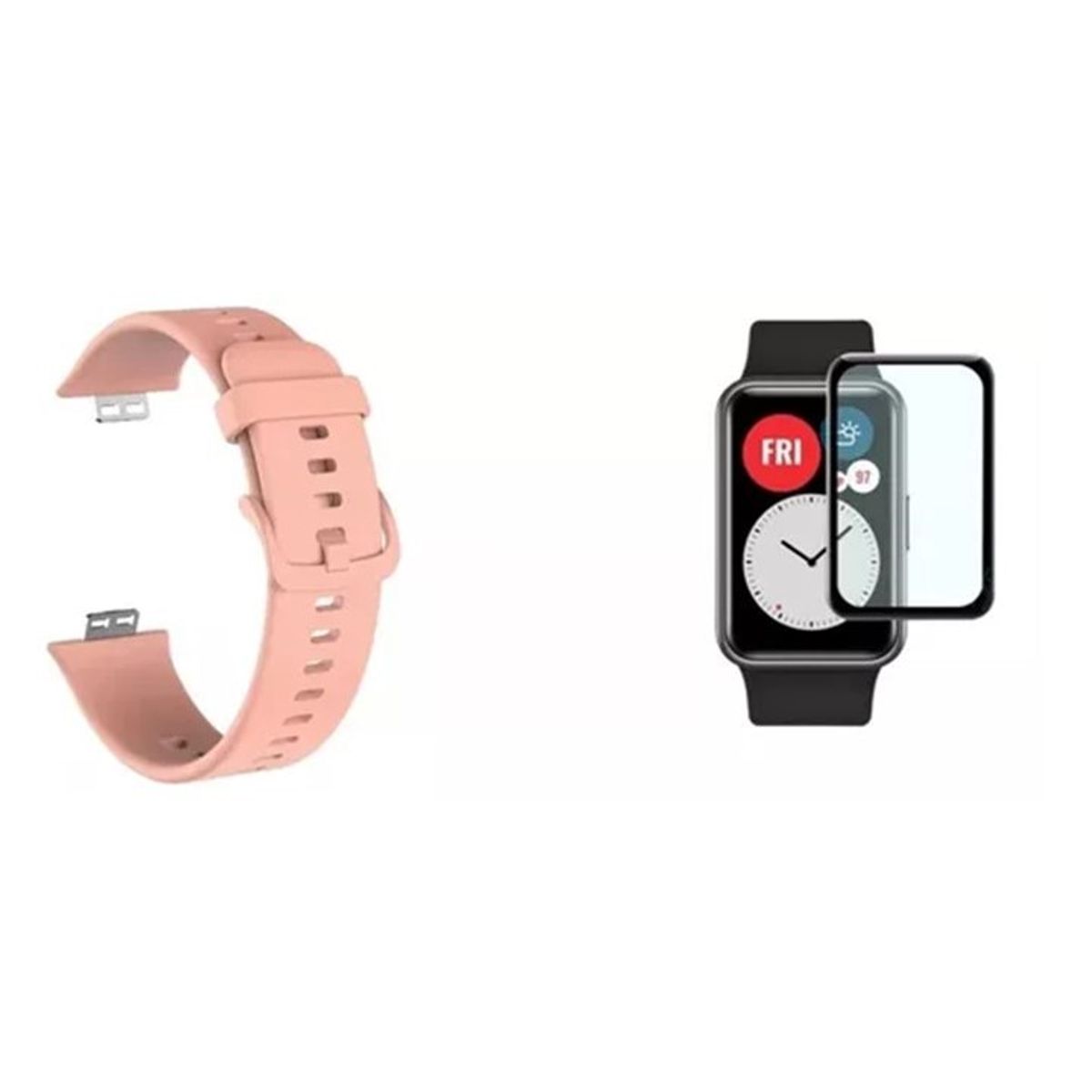 GENERICO - Kit Correa Huawei Watch Fit +  Lamina Protectora Rosa Pálido