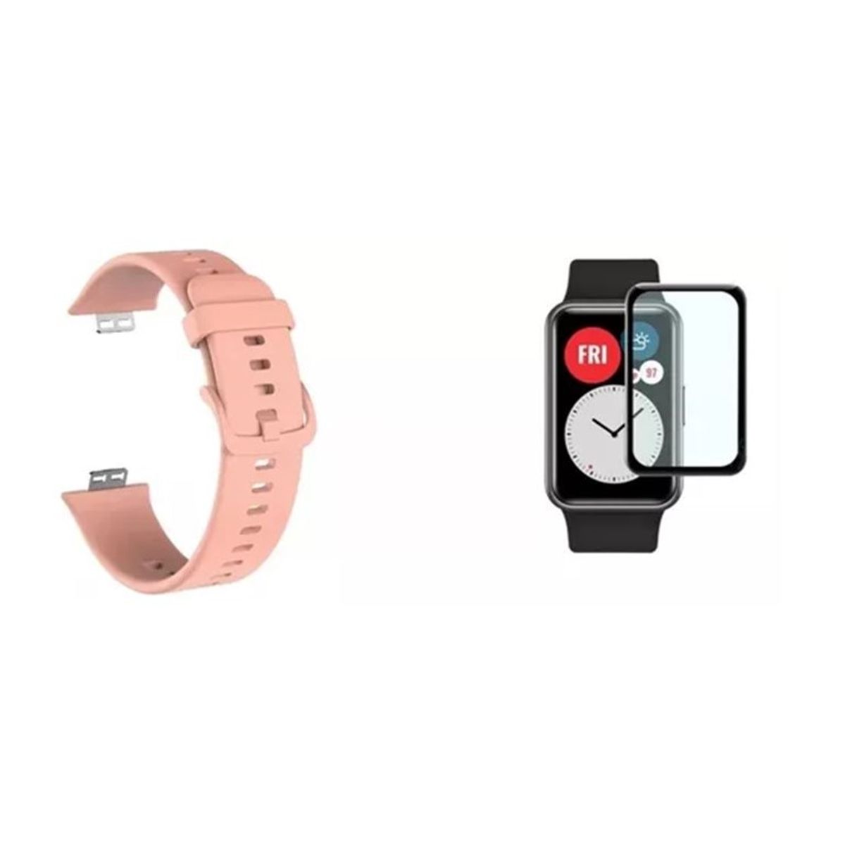 GENERICO - Kit Correa Huawei Watch Fit +  Lamina Protectora Rosa Pálido