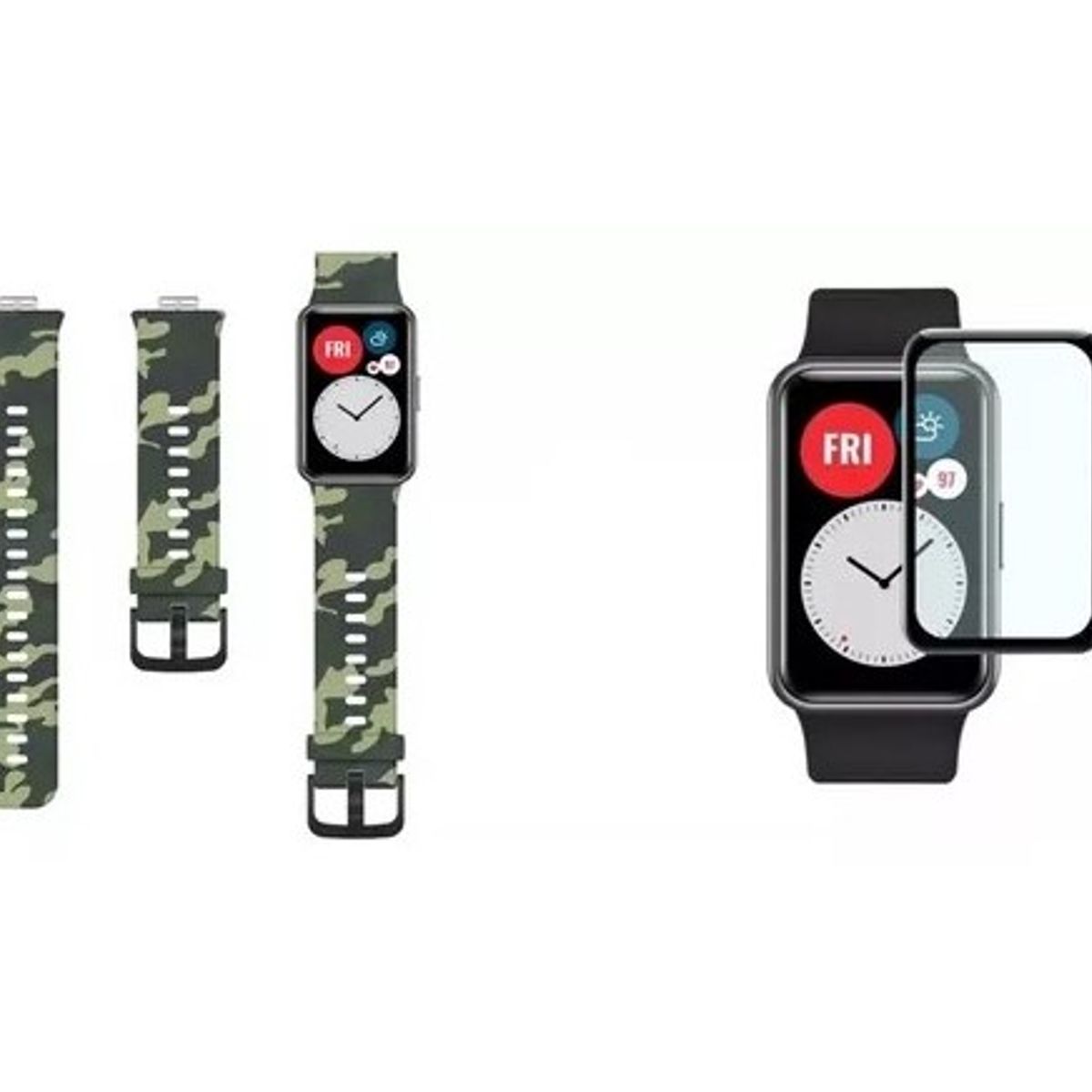 GENERICO - Kit Correa Huawei Watch Fit +  Mica Protectora Verde Militar