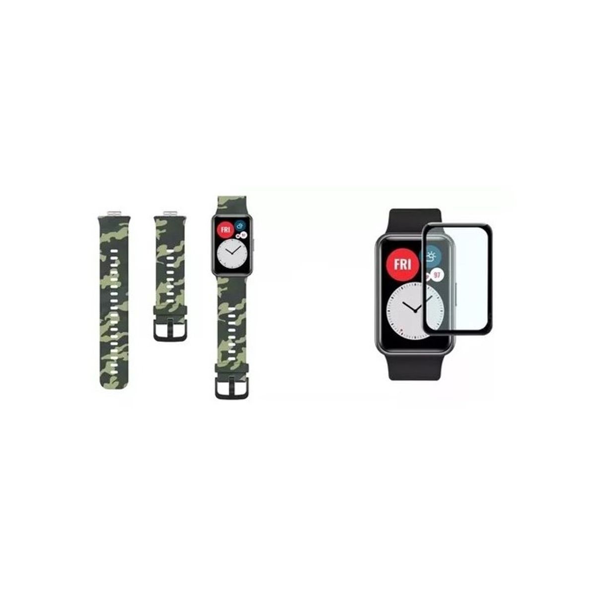 GENERICO - Kit Correa Huawei Watch Fit +  Mica Protectora Verde Militar
