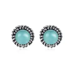 SILVER HEART - Aros Modelo Redondos con Turquesa en Plata Fina 925