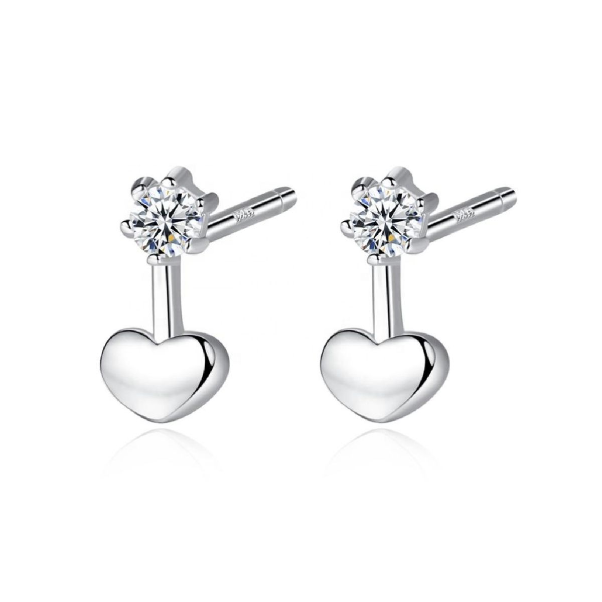 SILVER HEART - Aros Modelo Corazón y Circón en Plata Fina 925 SILVER HEART
