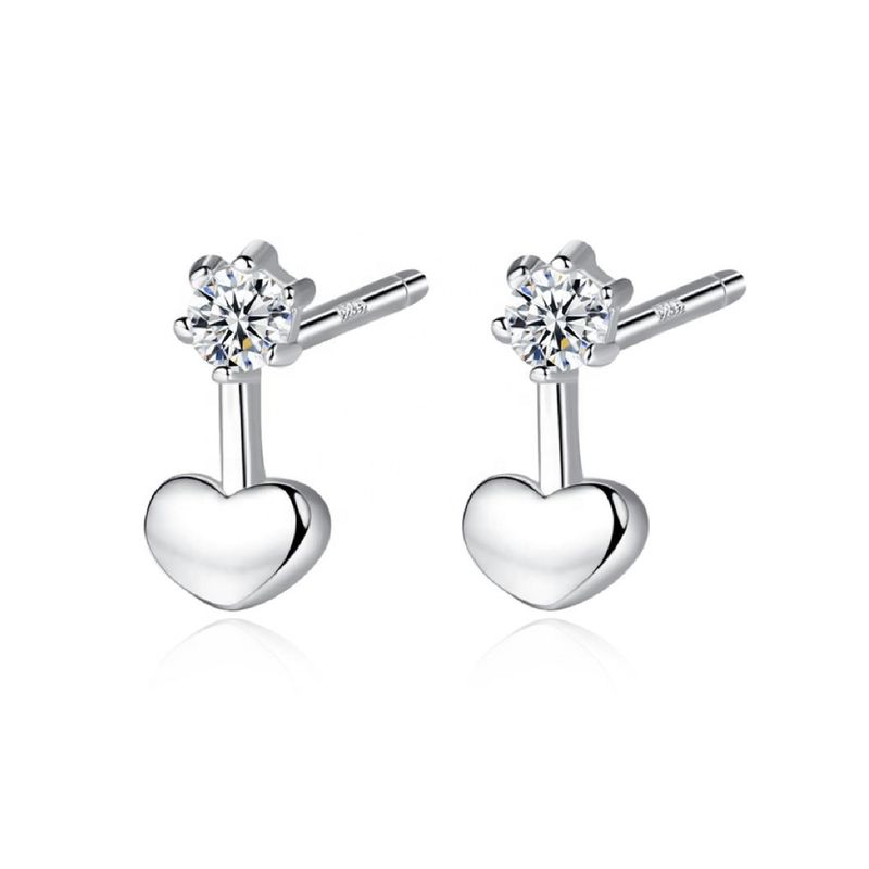 SILVER HEART - Aros Modelo Corazón y Circón en Plata Fina 925 SILVER HEART