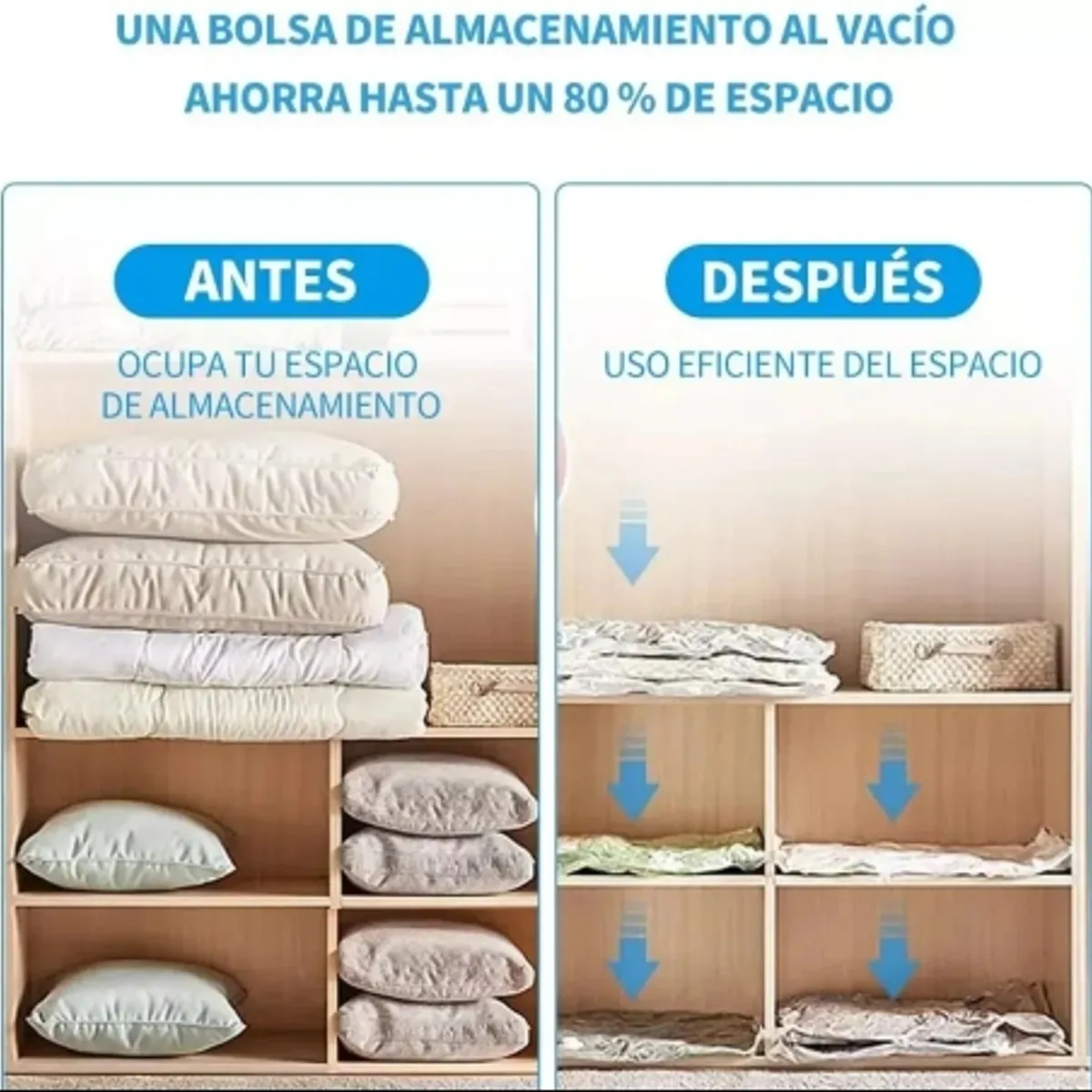 IRM - Bolsas Al Vacio Set 6  Organizadoras De Ropa 80x120 Cm Ahorra 80 Por Ciento De Espacio En Closet