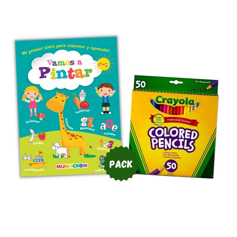 CRAYOLA - Pack 50 Lapices de colores Crayola mas Libro vamos a Pintar