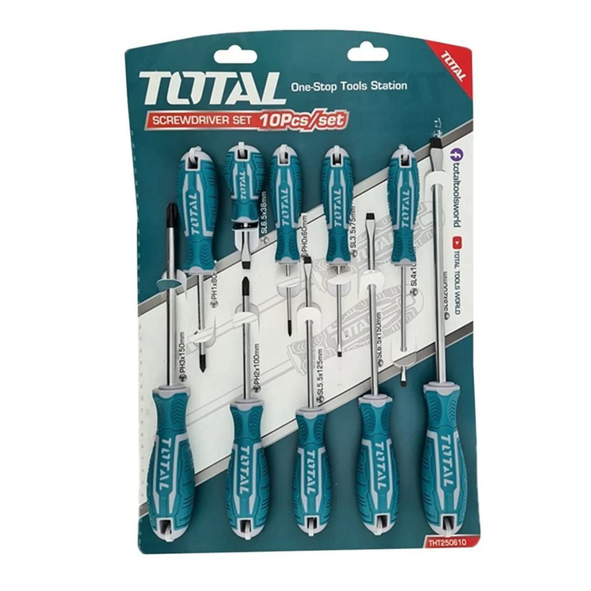 TOTAL TOOLS - Kit Set Juego Desatornilladores 10 Piezas