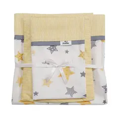 GENERICO - Sábanas Para Colecho 100% Algodón Estrellas Amarillas 3 Piezas