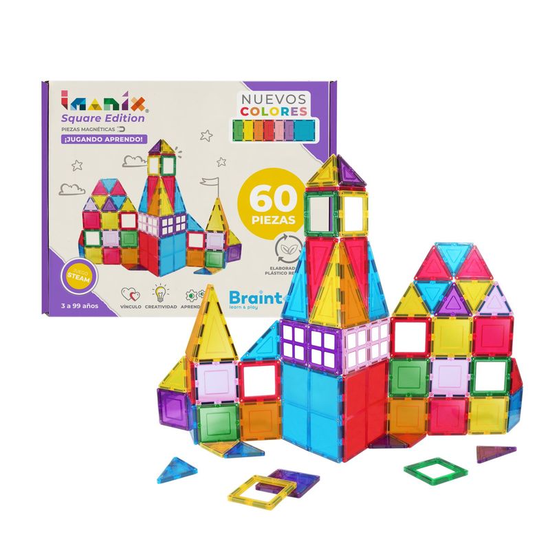BRAINTOYS - Juego Bloques Magnéticos Braintoys Imanix Square 60 Piezas