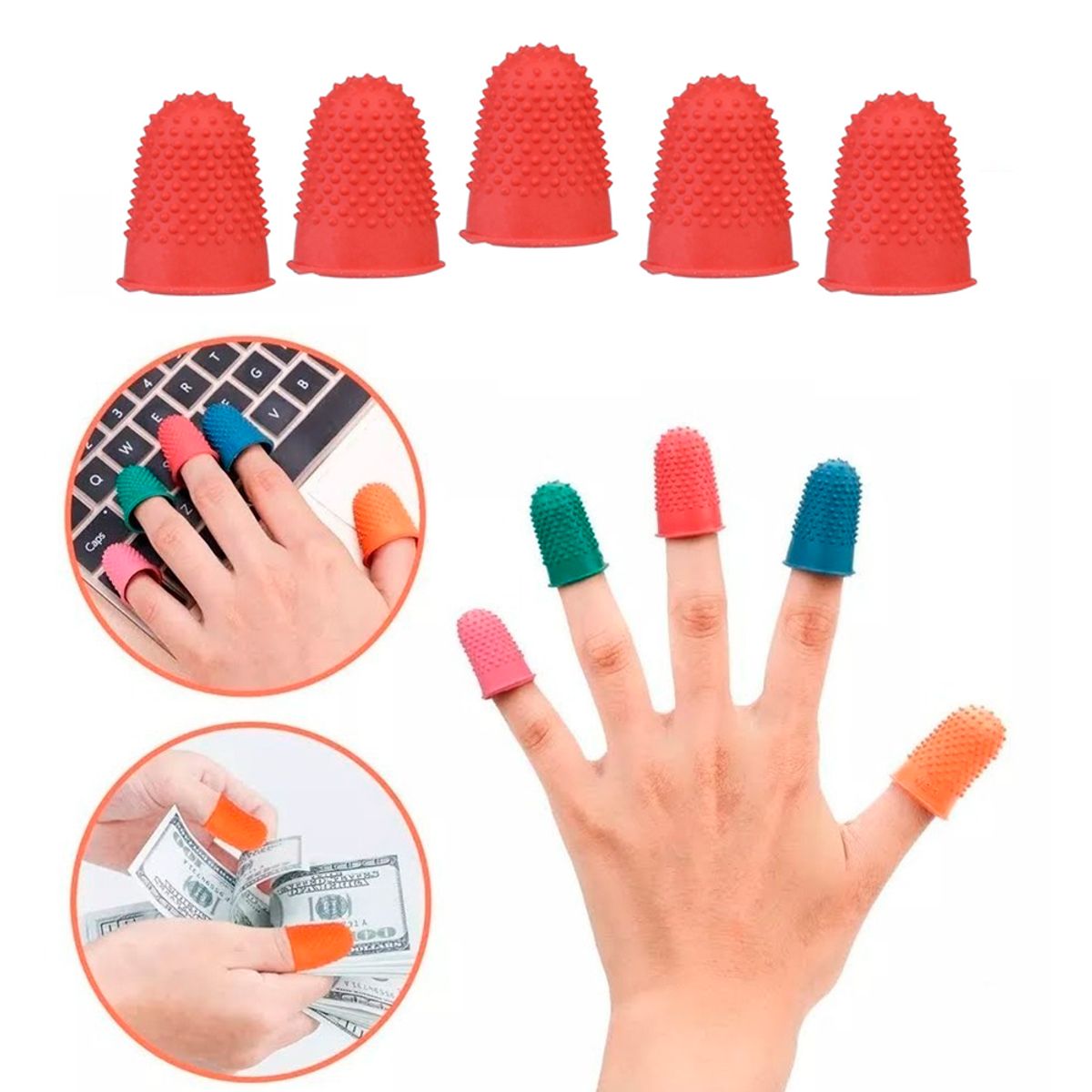 GENERICO - Pack X12 Dedos De Goma Dedales Silicona Oficina Color Rojo