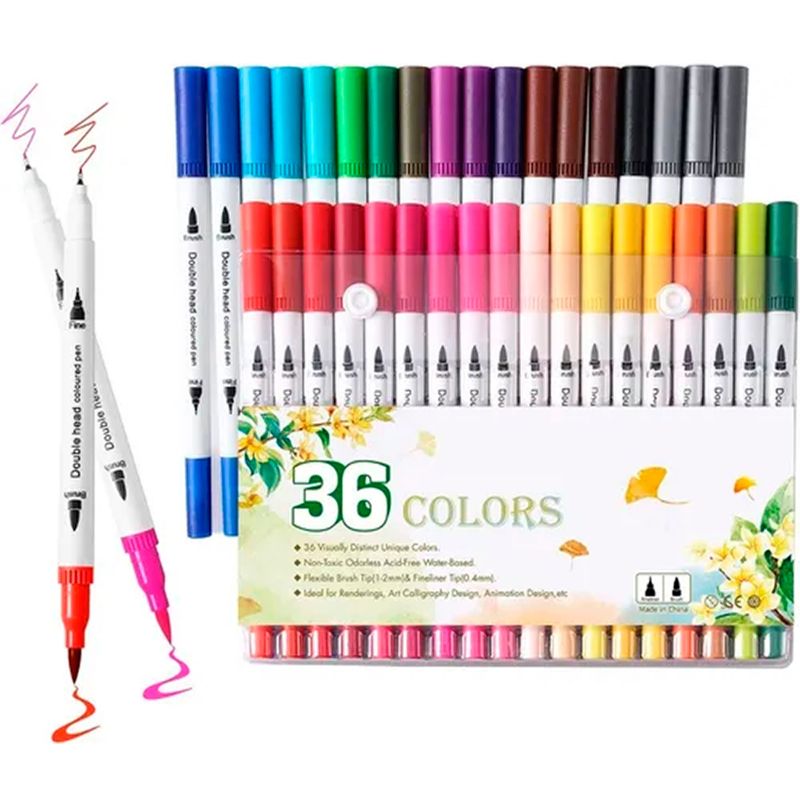 OFERTABKN - 36 Marcadores De Doble Punta Tipo Pincel Colores