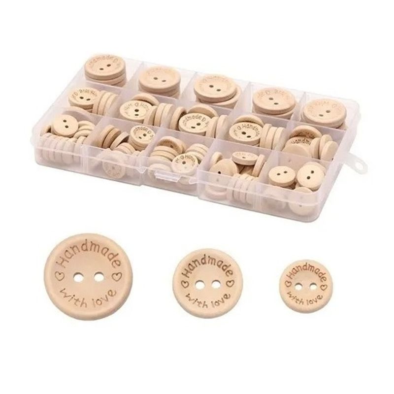 GENERICO - Set de Botones De Madera Handmade 15mm a 25mm Incluye Caja